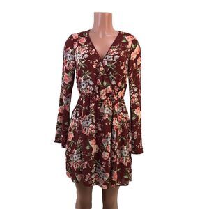 Xhilaration Burgundy Floral long sleeve Women Dress Size M New